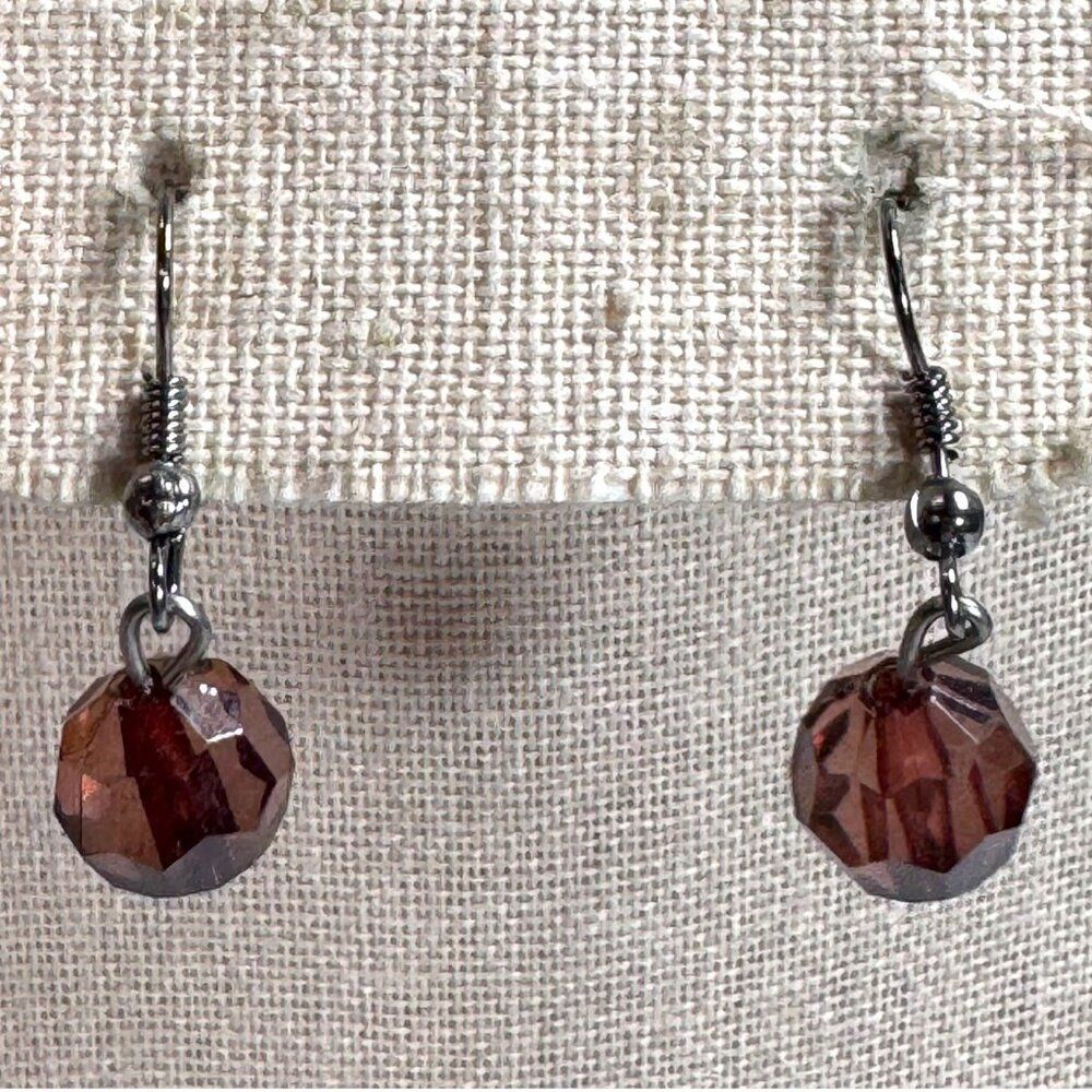 Vintage Faceted Sterling Amethyst Glass Bead Drop Earrings Minimalist Art Deco